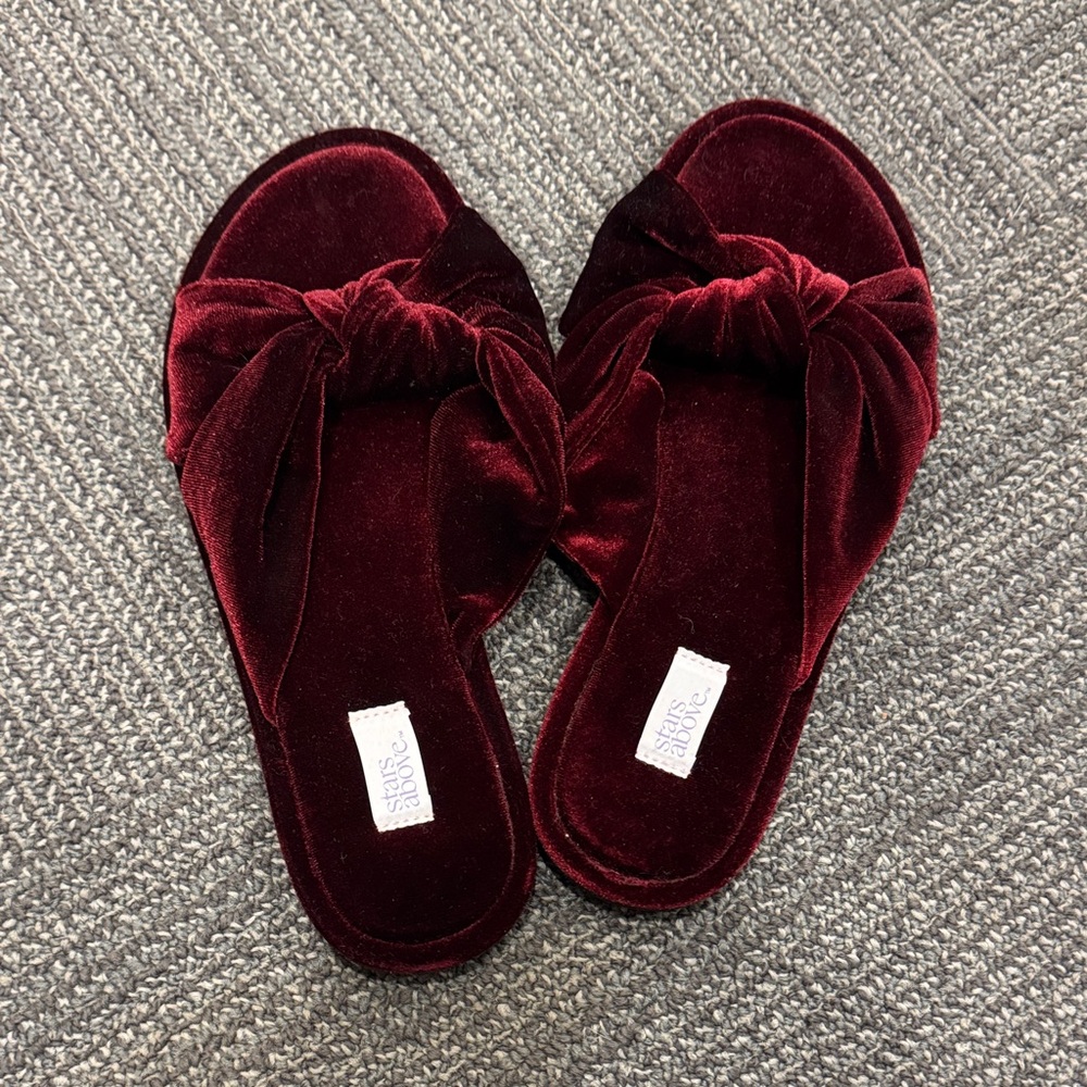 Stars Above Deep Red Velvet Slippers